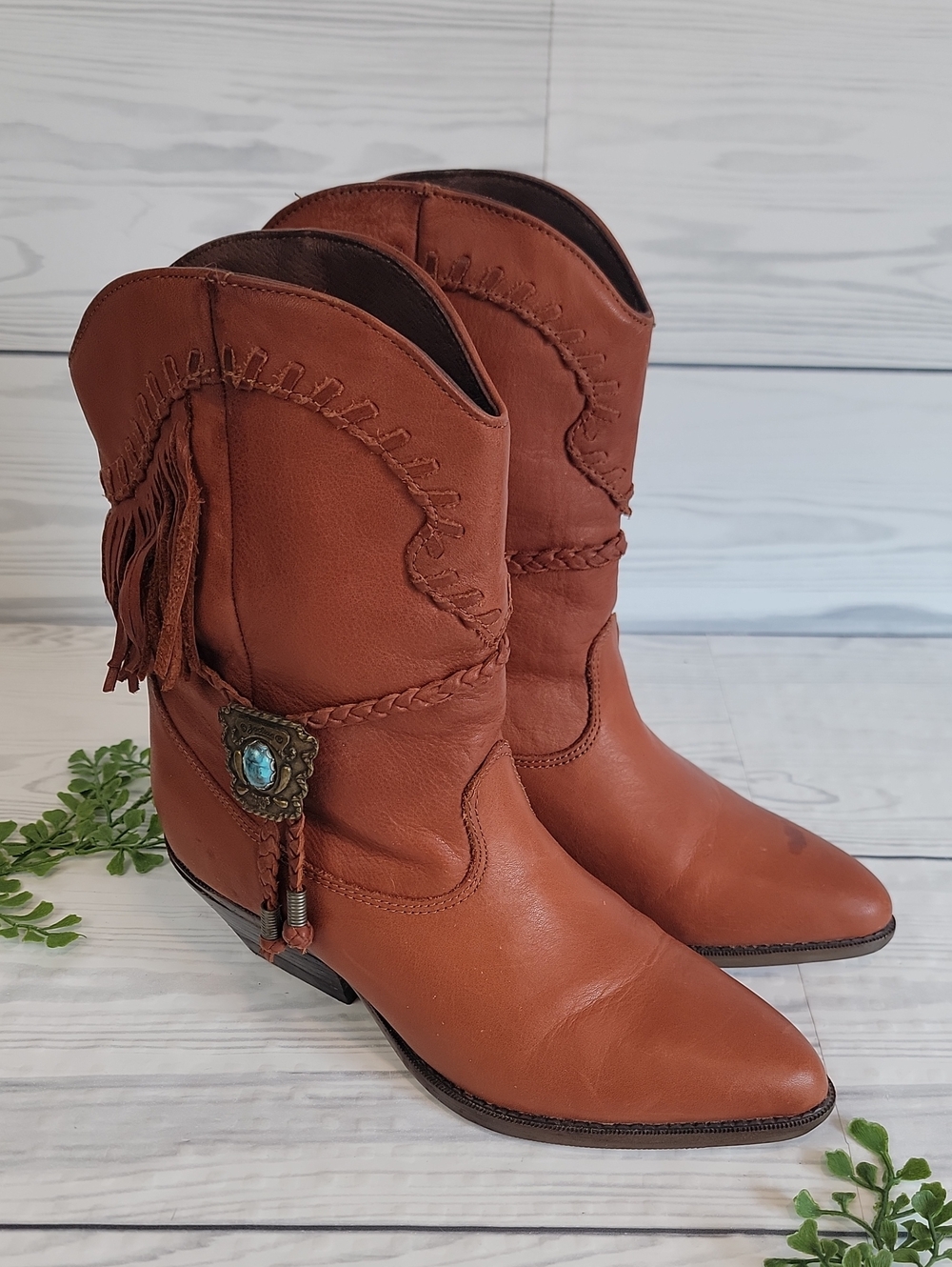 Z-Line by Zodiac Marla Leather Western Boots w/ Turquoise Accent Womens Size 6.5